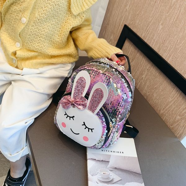 

new 3d girl school bags small cute little rabbit bag shoulder sequins laser sparkle children backpack girl backpack female y0125