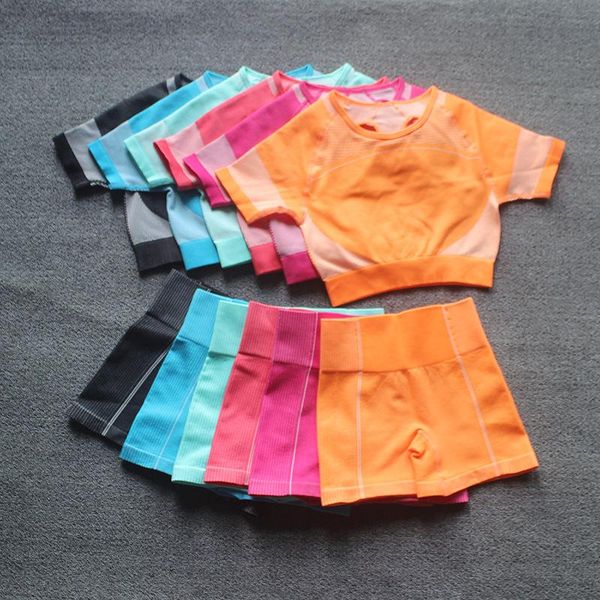 

yoga outfits 6 colors set seamless running crop shirt gyms clothes sport shorts for fitness women tracksuits workout sportswear, White;red