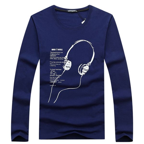 

swenearo spring autumn casual long-sleeved men's t-shirts fashion headset print t-shirt men brand cotton tee shirt male