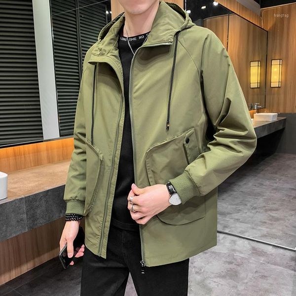 

2020 autumn new style ular brand versatile mid-length hooded jaet male trend coat loose and plus-sized printed gua zi1, Tan;black