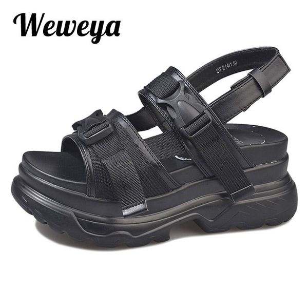 

weweya summer platform sandals woman chunky shoes women sandals slip on shoes woman thick sole retro gothic sandalias mujer 2020, Black