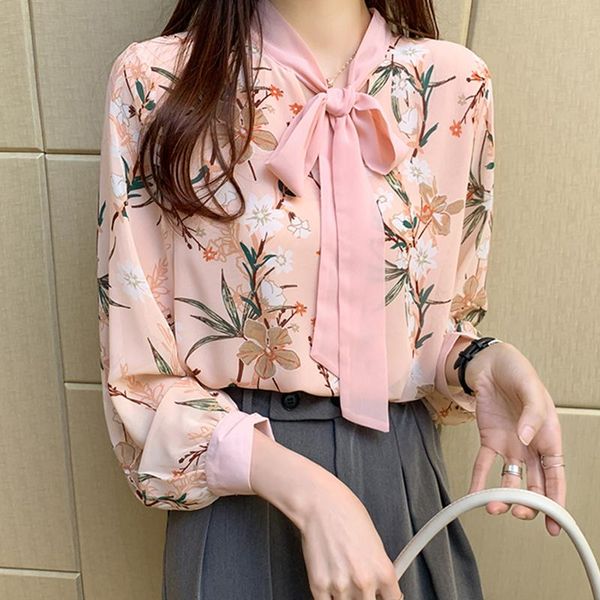 

autumn 2021 new fashion printed chiffon blouse printed elegant female long sleeve chiffon shirt casual clothing women, White