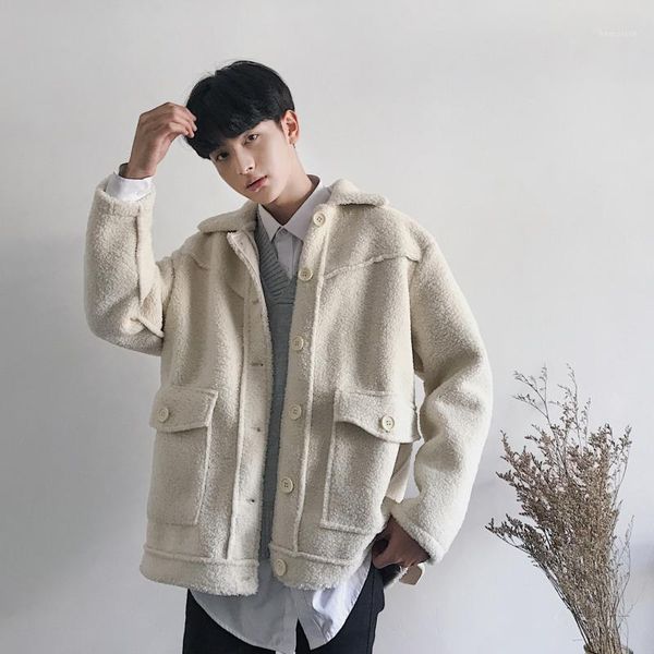 

winter new lamb hair jacket men thick warm fashion solid color casual short coat man streetwear versatile cotton male clothes1, Black