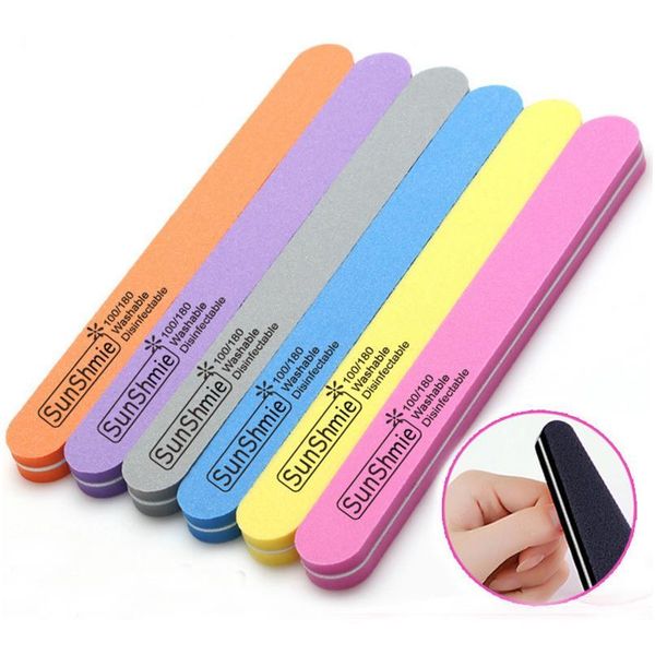 

10pcs/lot professional nail files 100/180 washable nail art sanding buffing manicure tools set polish buffer remova qylbdy