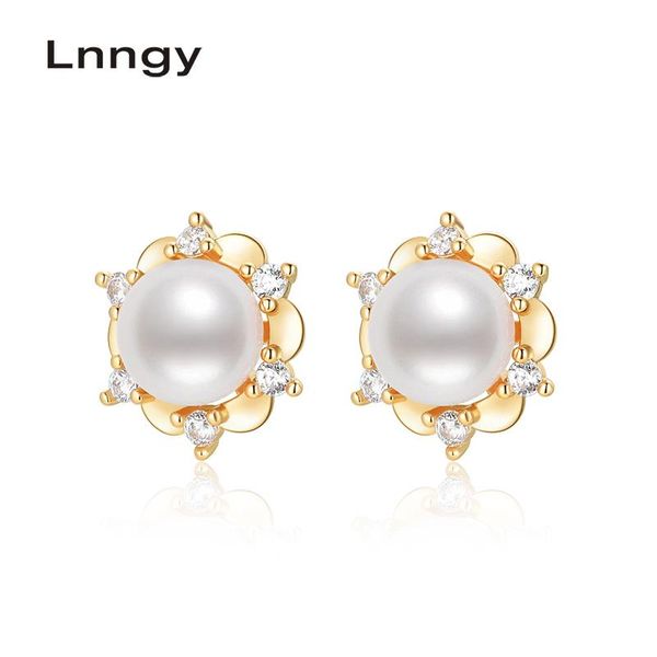 

lnngy 14k gold filled earrings 6mm natural cultured freshwater pearl vintage stud earrings women party fine jewelry, Golden;silver