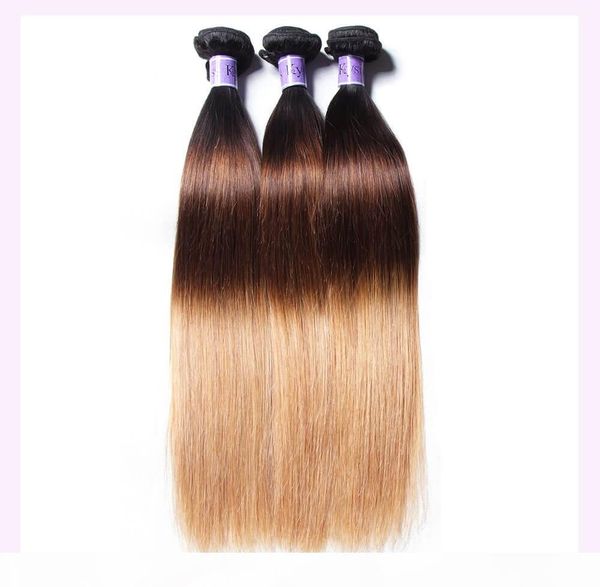 

tkwig hair 8a series hair 3 bundles three tone ombre straight human virgin weaving lace front human hair, Black;brown