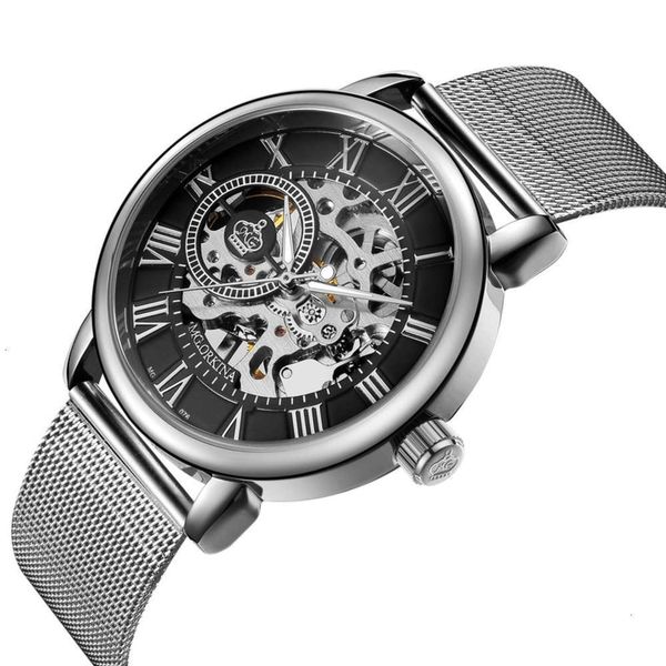 

watch ojina woven orkina manual mechanical mesh belt men's watch men's new watch hollow through the bottom, Slivery;brown