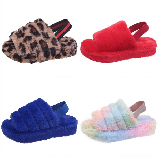 

dho women's furry slippers ladies plush slipper for kid cute plush fox fluffy hair open toe slippers winter warm, Black