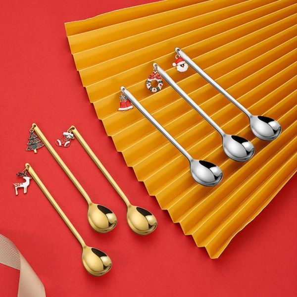 

6pcs set stainless steel christmas spoon tableware creative coffee spoon pendant christmas party table decoration household good h wmtjeg