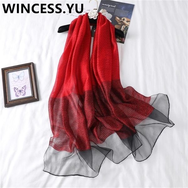 

new arrival pure silk women bandana long pashmina female hijab fashion wrap shawl scarf y201024, Blue;gray