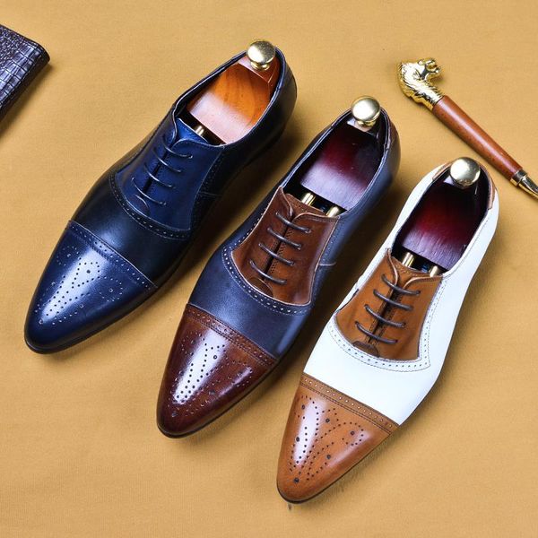 

italian mens dress shoes white color block flat shoes luxury fashion oxford formal business wedding office party, Black