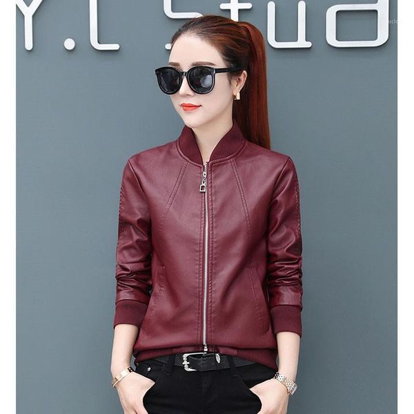 

women's leather jacket spring autumn short paragraph collar long-sleeved zipper casual jacket fashion large size pu coat 20201, Black