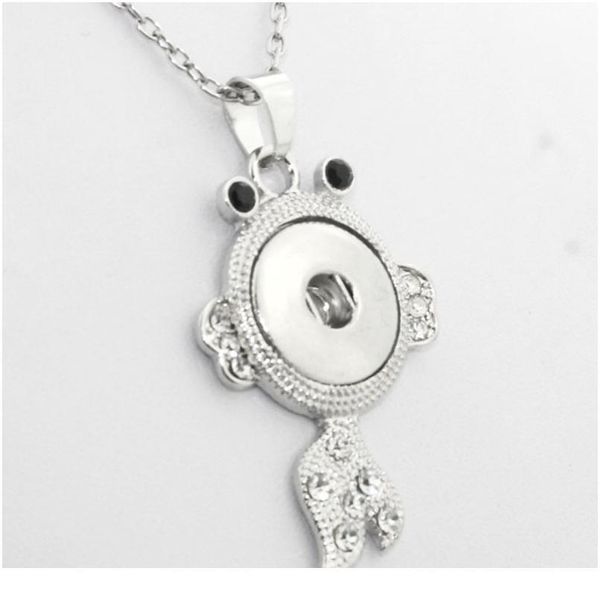 

3colors crystal fish pendant with charm chain fit18/20mm snap button ne265 necklaces & pendants for women men's jllbsg, Silver