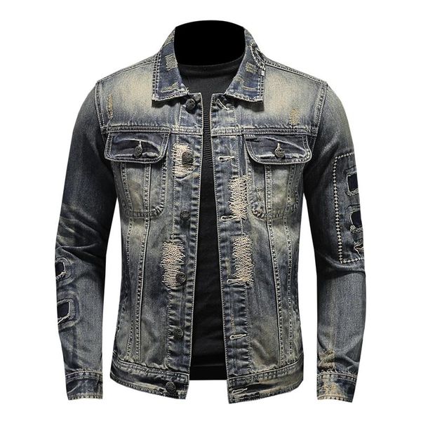 

spring retro denim jacket men's european and american street riding motorcycle uniform tooling short stand collar youth kg-674, Black;brown
