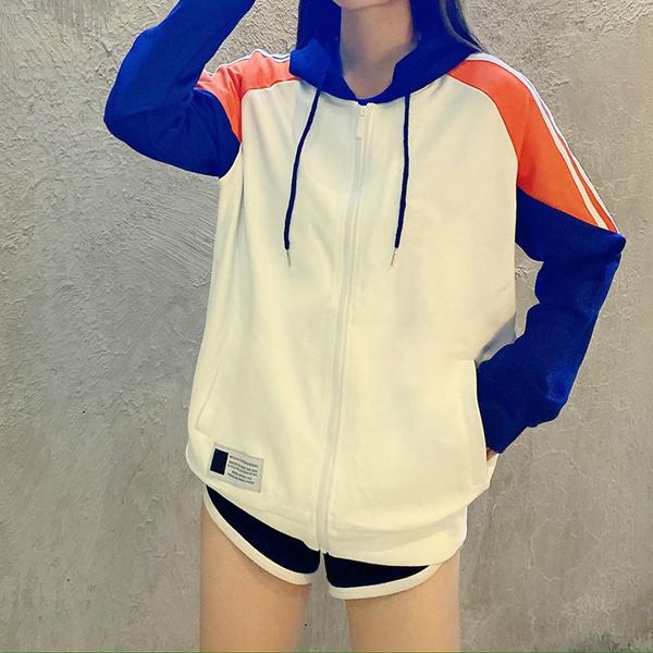 

zip-up women korean style hoodies vintage solid color long sleeve oversized hooded sweatshirt lady women casual large coats 57977, Black;brown