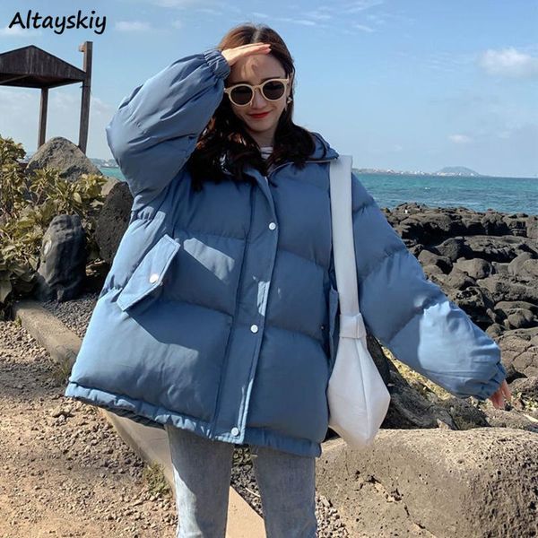 

short style parkas women solid hooded warm winter korean style fashion oversize all-match womens zipper trendy female 6 colors, Black