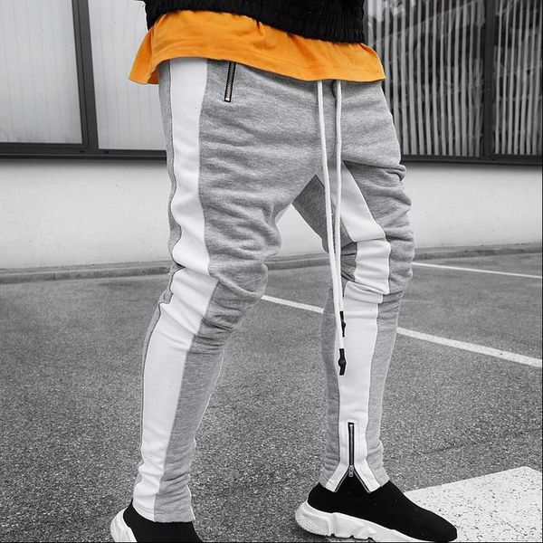 

new casual sports pencil pants running fitness trousers 2021 men gym fitness sweatpants outdoor streetwears zipper men, Black