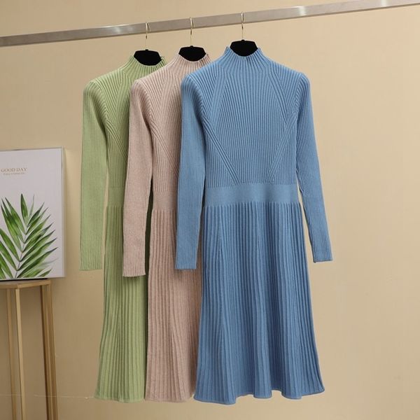 

gigogou autumn winter thick warm women dress knitted a line black christmas dresses elegant long sleeve pullover sweater dress y200102, White;black
