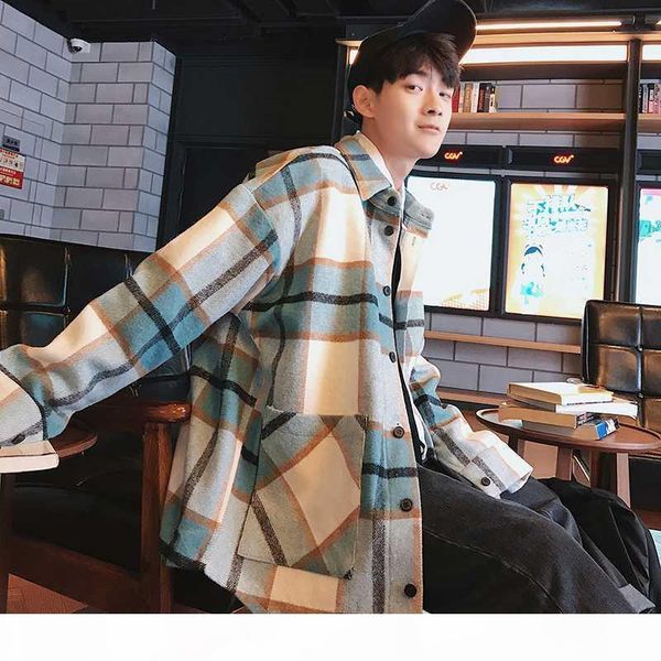 

flannel shirt men long sleeve winter casual korean loose fashion vintage mens shirts plaid oversized male and blouses, White;black