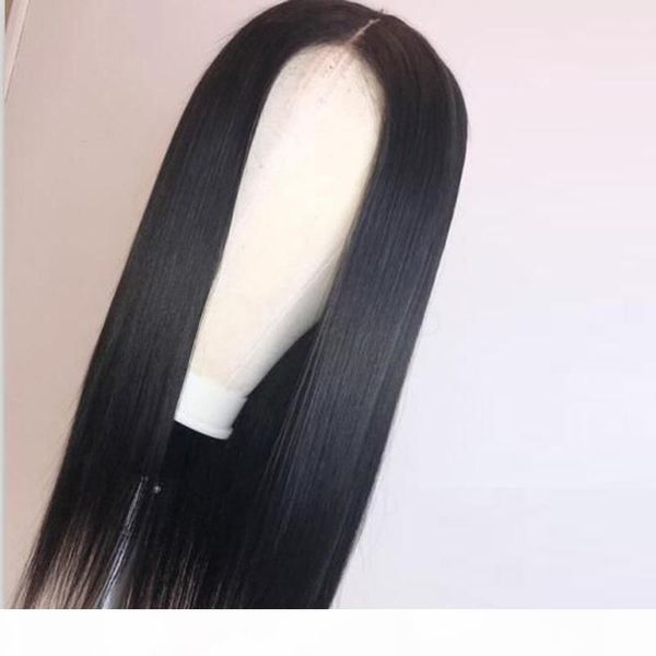 

unprocessed human hair wigs for black women long silky straight glueless virgin peruvian pre plucked lacefront wig bleached knots, Black;brown