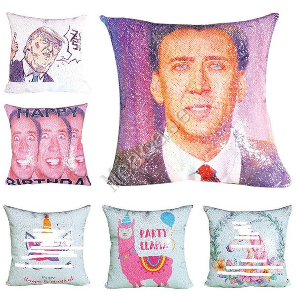 

sequins blank sublimation pillow case reversible sequined pillowcase heat transfer thermal throw cushion cover home sofa pillowslips f102401, Blue