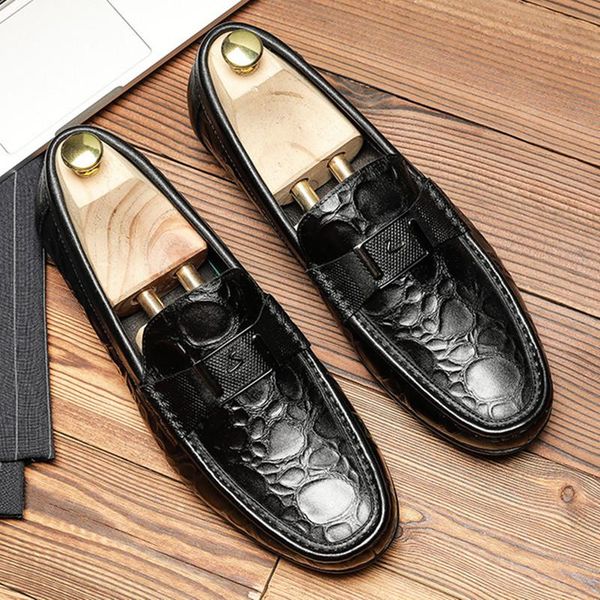 

2020 autumn men leather summer casual shoes male sneakers loafer mens slip on coffee men's genuine leather loafers driving shoes, Black