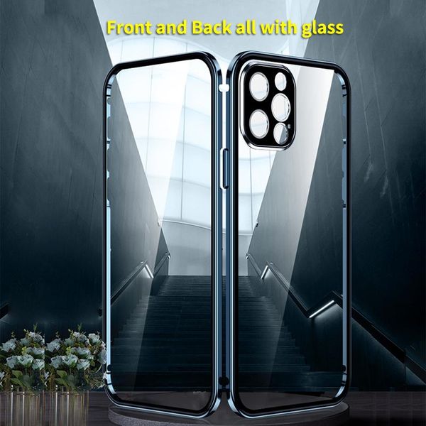 

square edge metal bumper double sided glass case for iphone 12 mini pro max luxury magnetic full protective cover h sqcpht