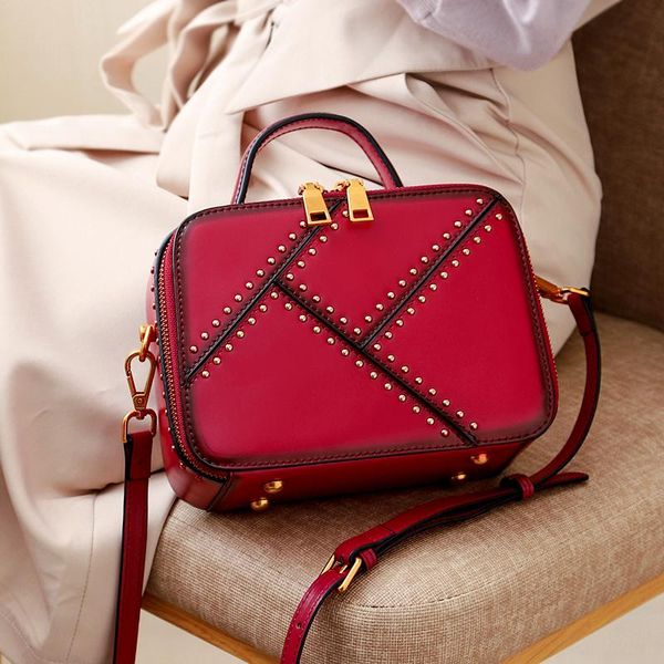 

woonam women new fashion rivets studs zip box small cross-body bag shoulder messenger satchel handbag wb610