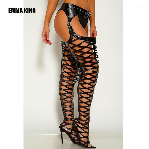 

boots women over the knee fashion cutouts open toe thigh high summer pointed heels sandals woman 20211, Black
