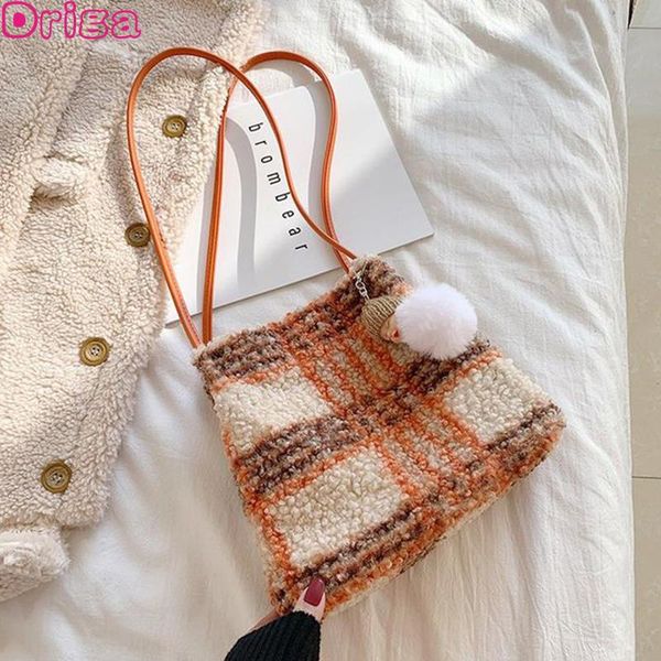 

driga winter women shoulder bag ladies vintage handbag female 2020 new hairball casual shopping tote woolen cloth bags for girl