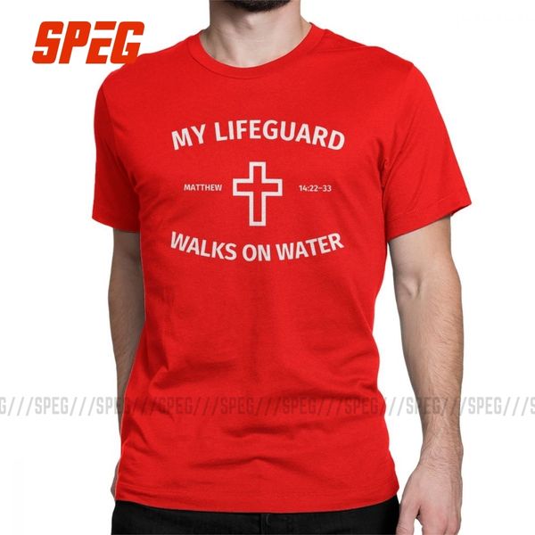 

sport humor my lifeguard walks on water t-shirts men cotton t shirt gift red lifeguarding uniform tee gift idea plus size 4xl 5xl