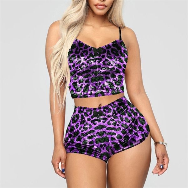 

lingerie set velvet leopard sleepwear women's pajama set babydoll nightwear cute cami and shorts pijama mujer y200708, Black;red