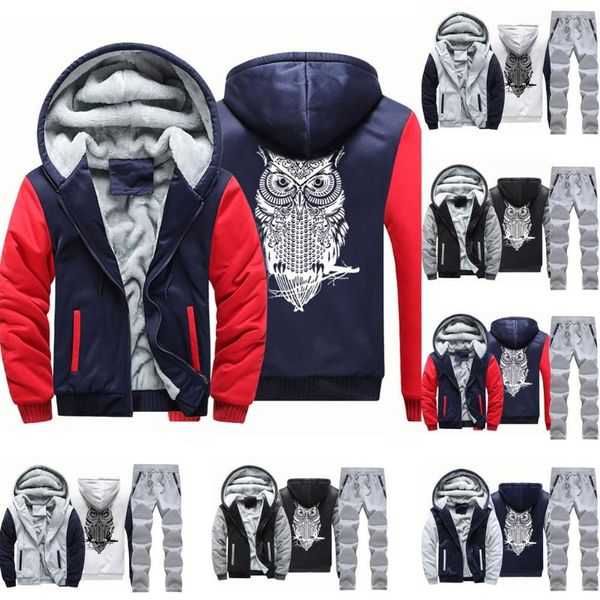 

plus size men winter sports suit hoodie warm thicken zipper fur inside sweater outwear coat pants sets tracksuit outfits 4 color, White;black