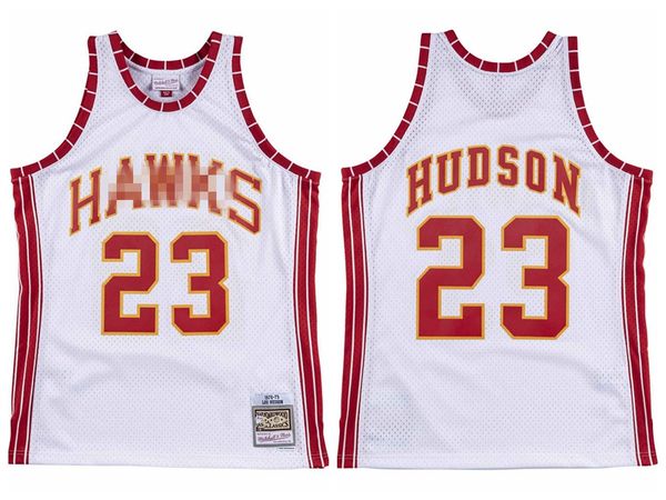 

men atlanta hawks hudson mitchell & ness teal road 1972-73 hardwoods classics white authentic jersey, Black;red