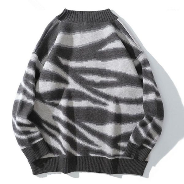 

hip hop leopard sweaters knitted zebra stripe pattern pullover jumpers streetwear casual knitwear harajuku fashion loose 1, White;black