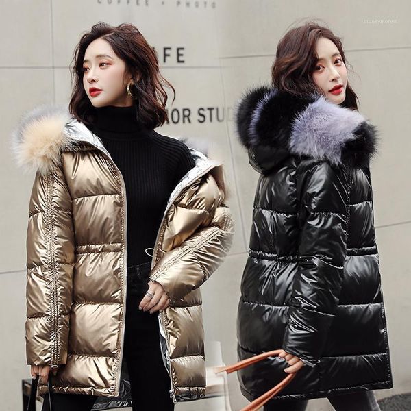 

women's down & parkas winter jacket 2021 waterproof warm women coat slim hooded fur collar thick coat1, Black