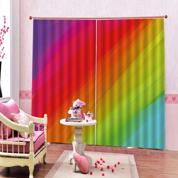 

modern rainbow polyester fabric curtain large window for living room bedroom sunshade blackout drapes 2 panels with hooks