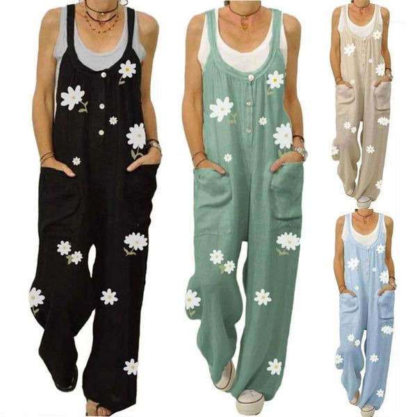 

plus size overalls for women floral print sleeveless overall jumpsuit rompers with pockets button women jumpsuit bib overalls1, Black;white