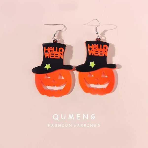 

qumeng 2020 hyperbole acrylic earrings for women girls cartoon funny cute pumpkin head ghost dark christmas gifts halloween, Silver