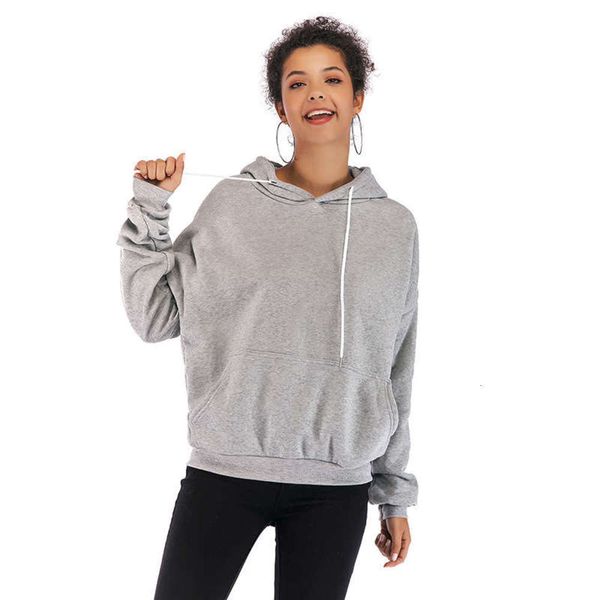 

hooded autumn / new winter 2020 pullover plush sweater women's large solid color printed bat sleeve, Black