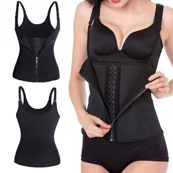 

waist support women trainer belly sheath reducing girdles slimming belt zipper cincher corset neoprene shaperwear vest tummy, Black;gray