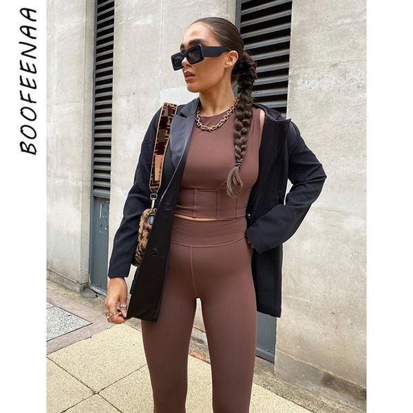 

boofeenaa fashion sports 2 piece sets womens outfits cropped tank leggings matching sets brown sweatsuits c87-cz20 c0123, Gray