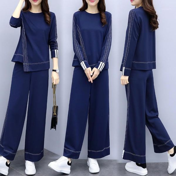 

large big size 2 piece set women wide leg trousers suit set conjunto feminino tracksuit year-old female costume woman suit1, Gray