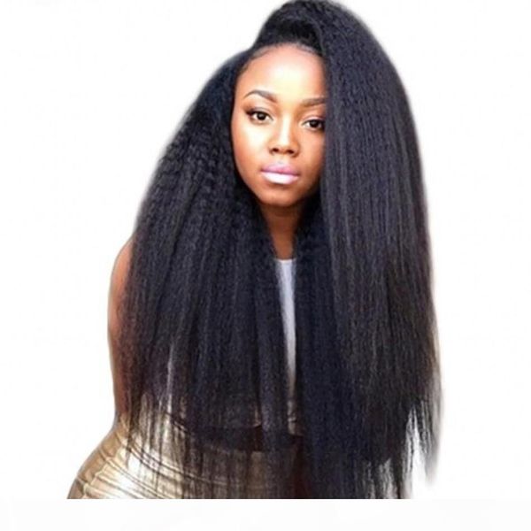 

монгольский человеческих волос полный парик шнурка 130% плотность kinky прямой парик фронта шнурка pre сорванные с ребенком бесклеевой волос, Black;brown