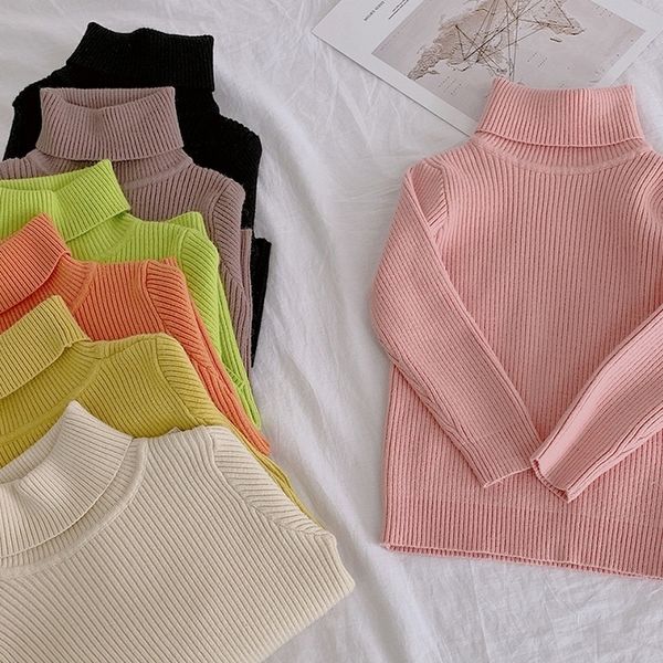 

winter girls warm knitted high collar sweaters baby kids candy color casual sweater children clothing 201109, Blue