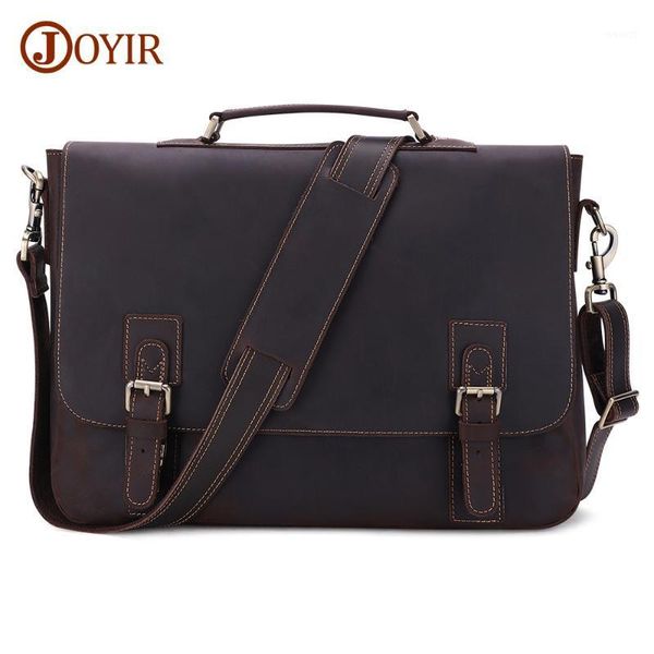 

briefcases joyir crazy horse leather men's male laphandbag vintage genuine briefcase business messenger travel bag1