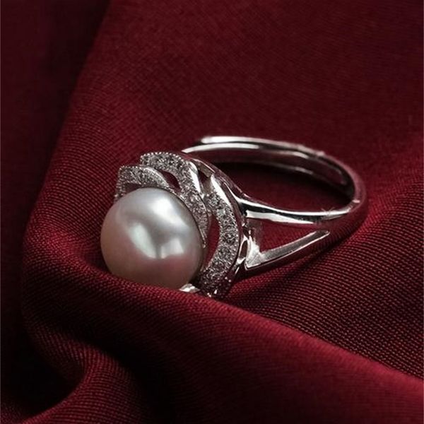 

pearl ms. 10-11 mm white natural ring 925 silver, Golden;silver