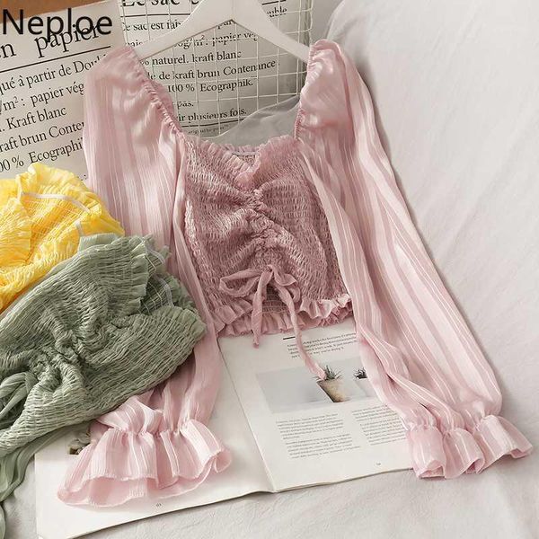 

neploe pleated chiffon blouse women solid slash neck flare sleeve ladies blusa shirts spring 2020 fashion casual female 1, White