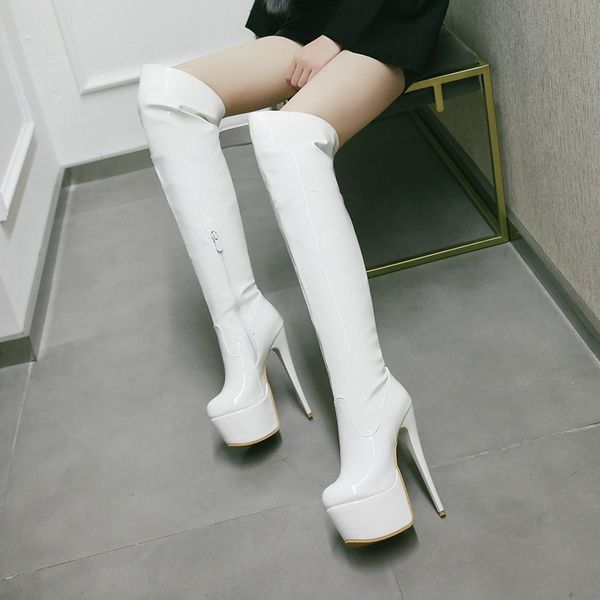 

woman on-the-knee 2021 size 22-28 in european and platform long fashion boots pointed to patent fhv0, Black