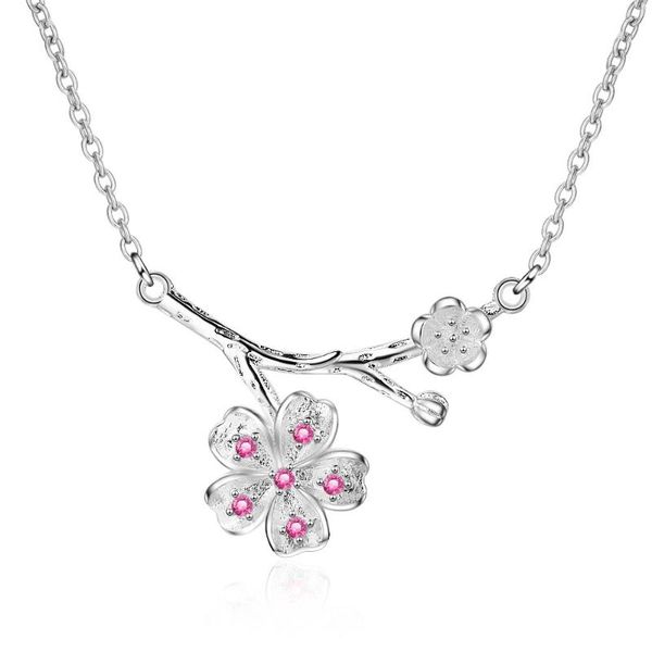 

chains pink sakura flower pendant 925 sterling silver necklace for women fashion 2021 female korean simple chain luxury accesories